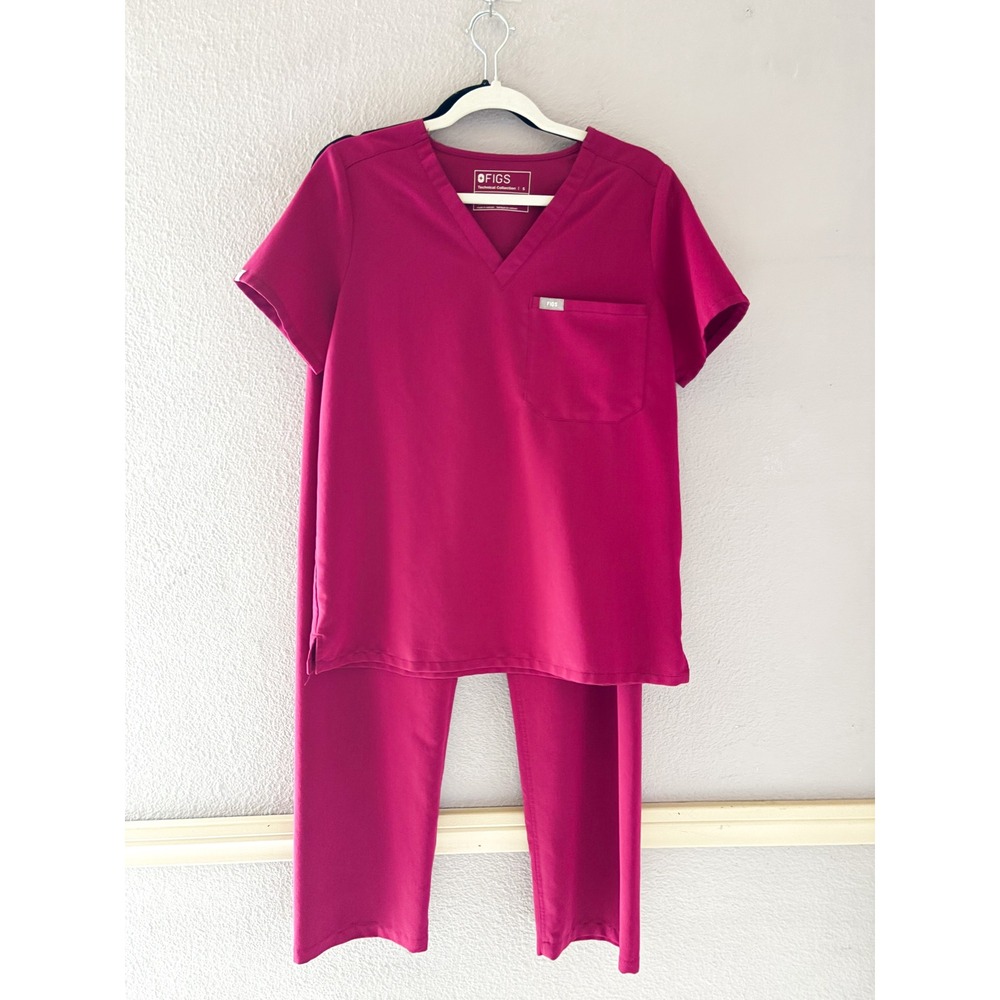 FIGS Technical Collection Women S Scrub Set Top and Bottoms Dark Magenta